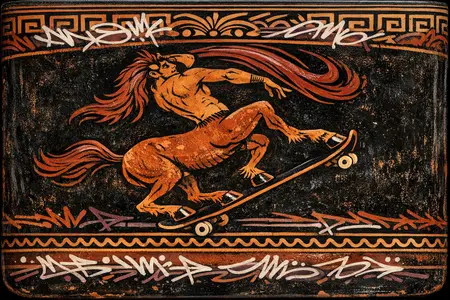 Centaur Manual — Ancient Greek red-figure vase painting × skate and graffiti graphics