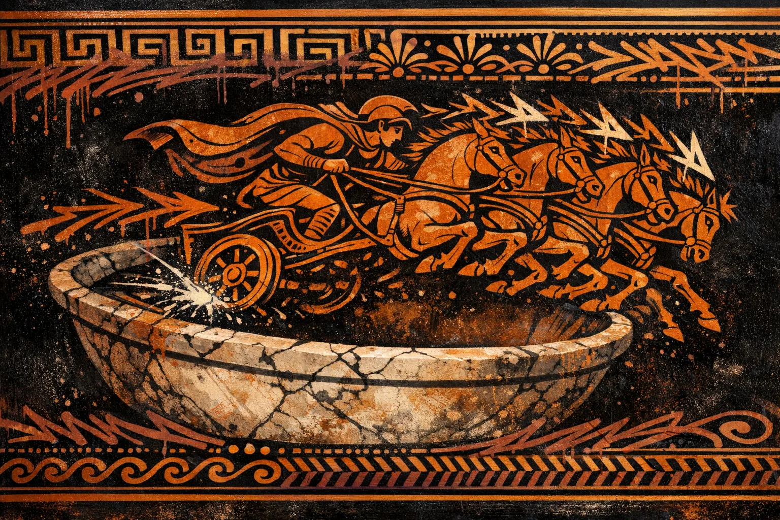 Chariot Grind — Ancient Greek red-figure vase painting × skate and graffiti graphics