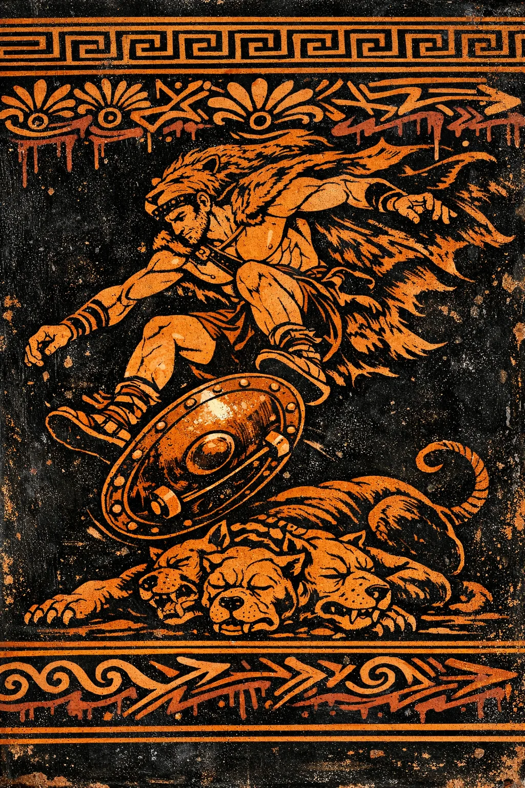 Kickflip of Herakles — Ancient Greek red-figure vase painting × skate and graffiti graphics