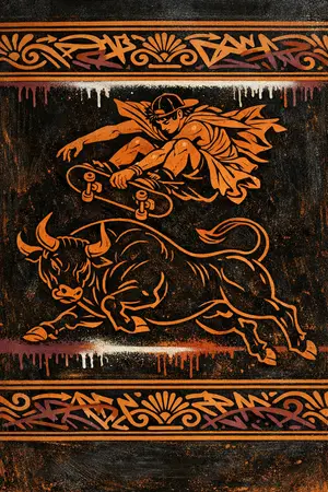 Ollie of Theseus — Ancient Greek red-figure vase painting × skate and graffiti graphics