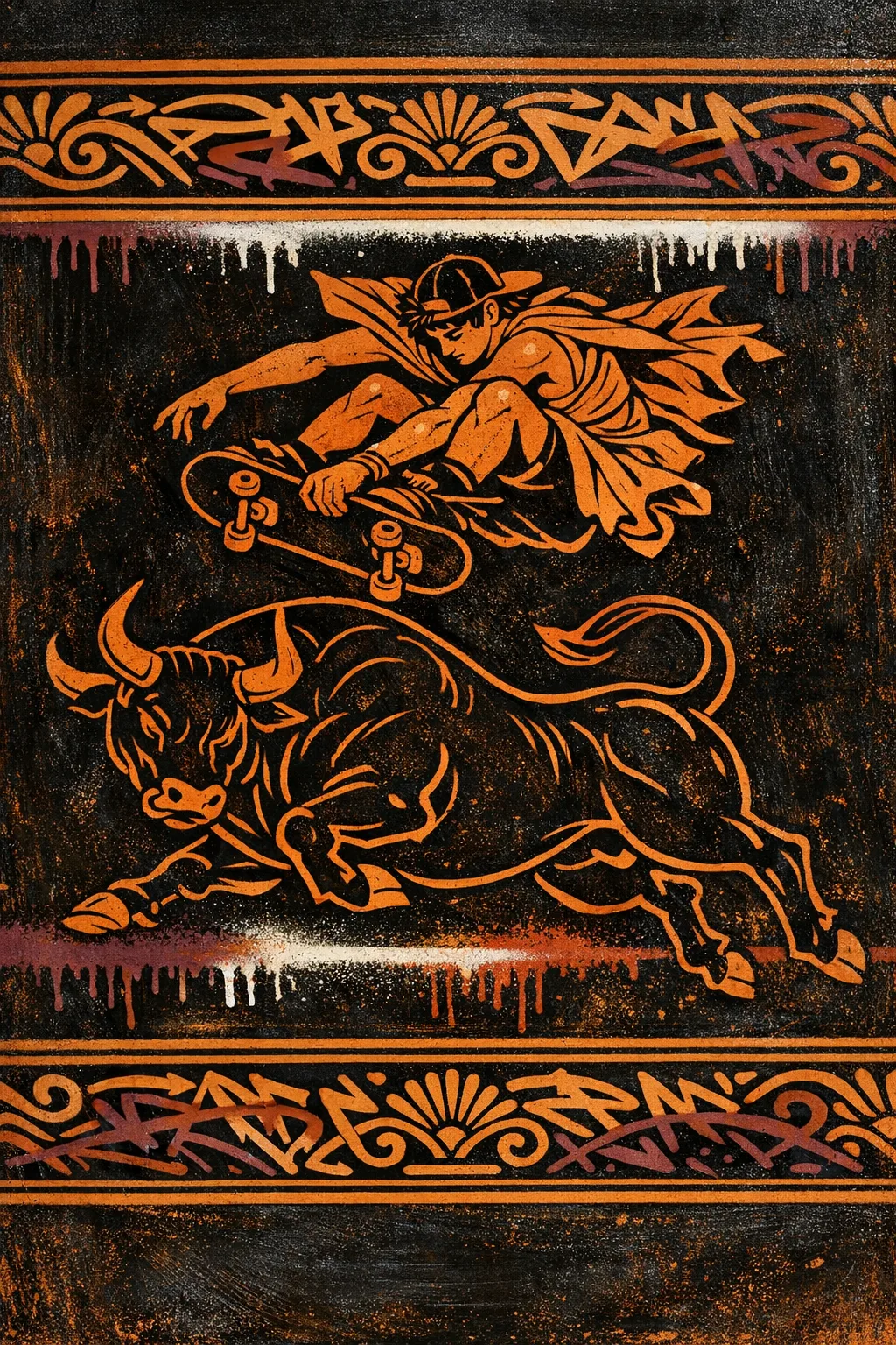 Ollie of Theseus — Ancient Greek red-figure vase painting × skate and graffiti graphics