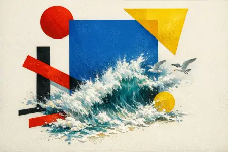 Blue Square Tide — Bauhaus constructivism × unruly organic life