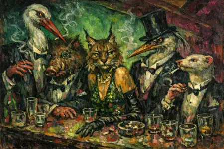 Last Call — Weimar expressionist portraiture × animal masquerade