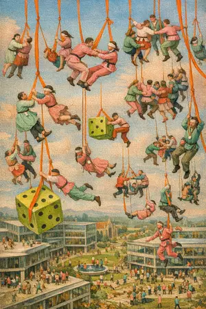 The Offsite of the Air — Bosch and Bruegel Northern Renaissance panel × modern office life