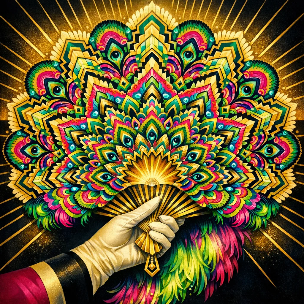 Flapper Kaleidoscope — 1930s Art Deco poster × blotter psychedelia