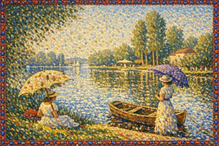 Sunday Hover — Seurat pointillism × entomological swarms
