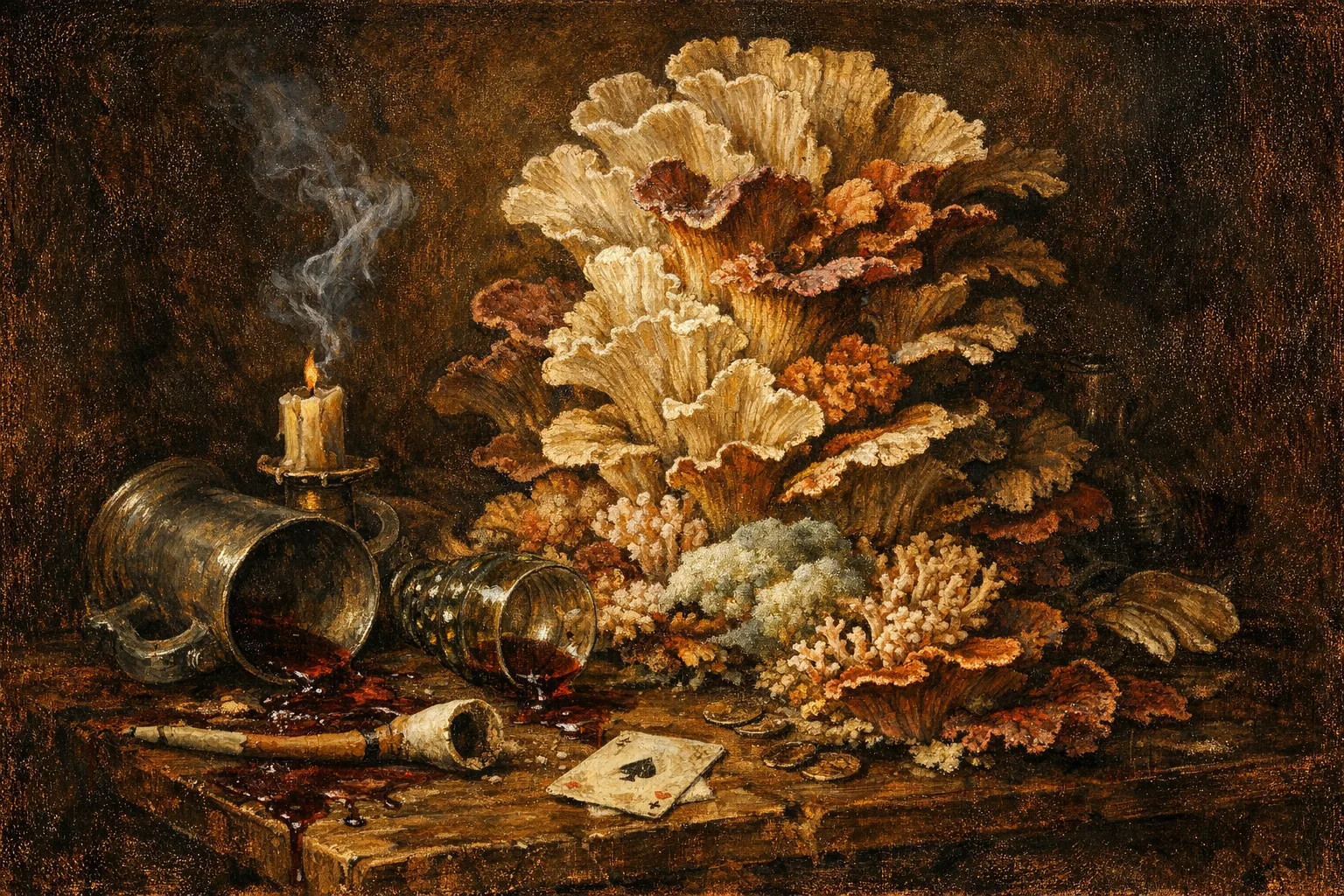 Last Orders — Dutch Baroque still-life × mycology and decay