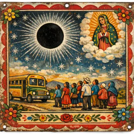 Thanks for the Eclipse — Mexican tin retablo folk painting × the cosmic sublime