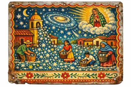 Thanks for the Flood of Stars — Mexican tin retablo folk painting × the cosmic sublime