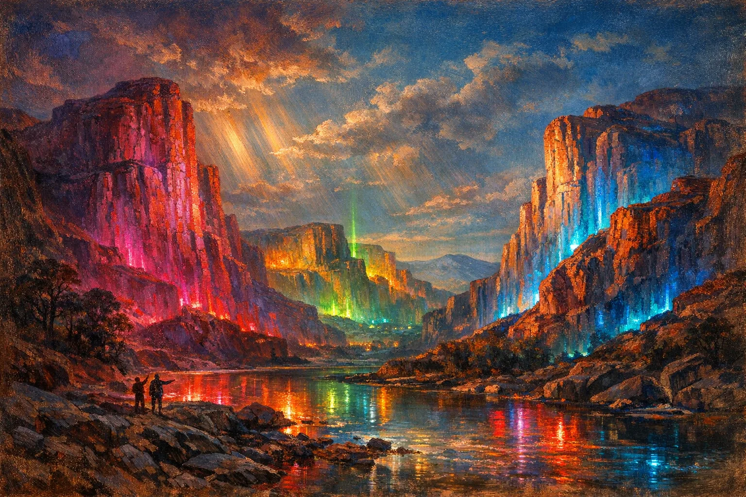 Cathedral Canyon — Hudson River School sublime × synthetic neon light