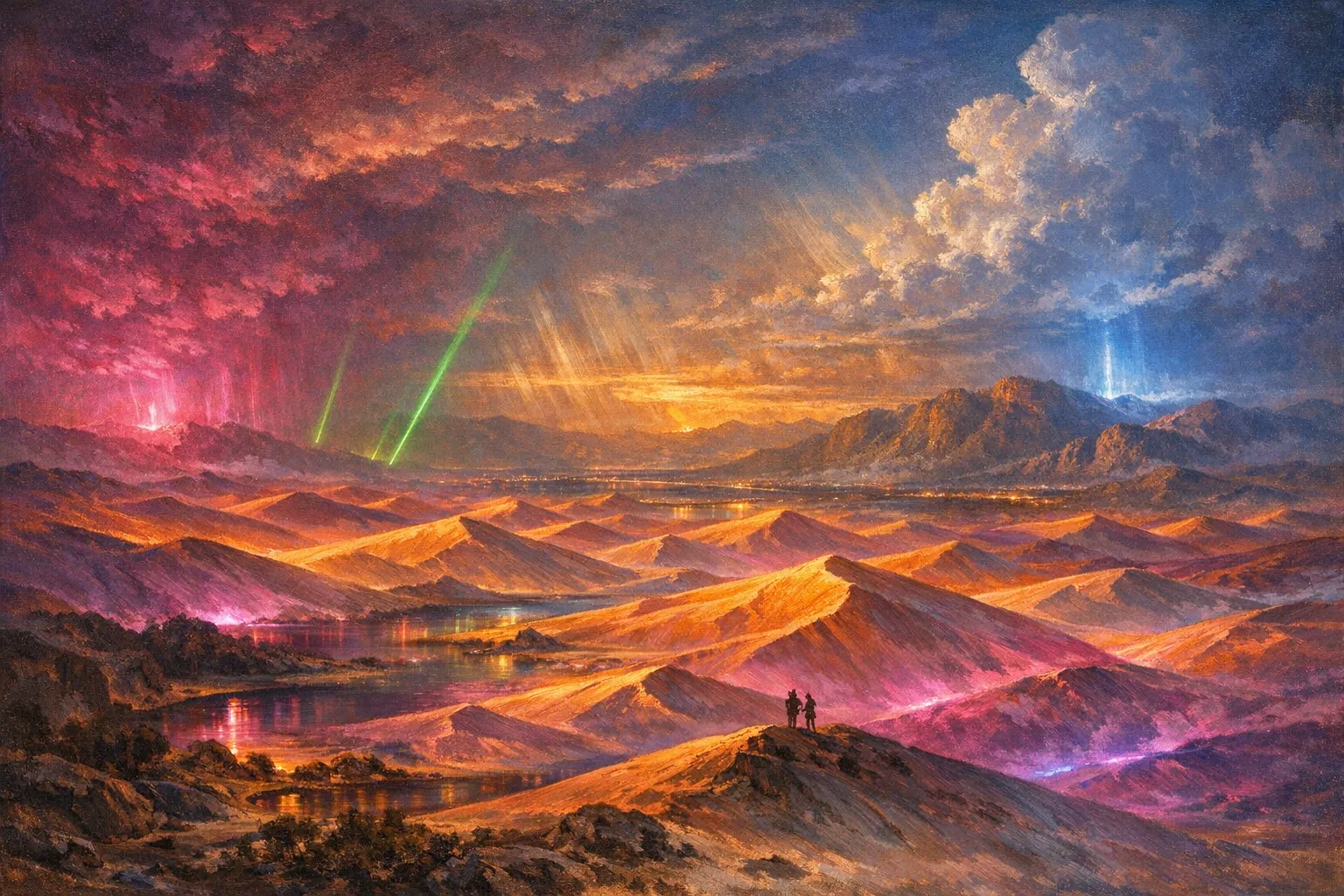 Dune Sea Amber — Hudson River School sublime × synthetic neon light