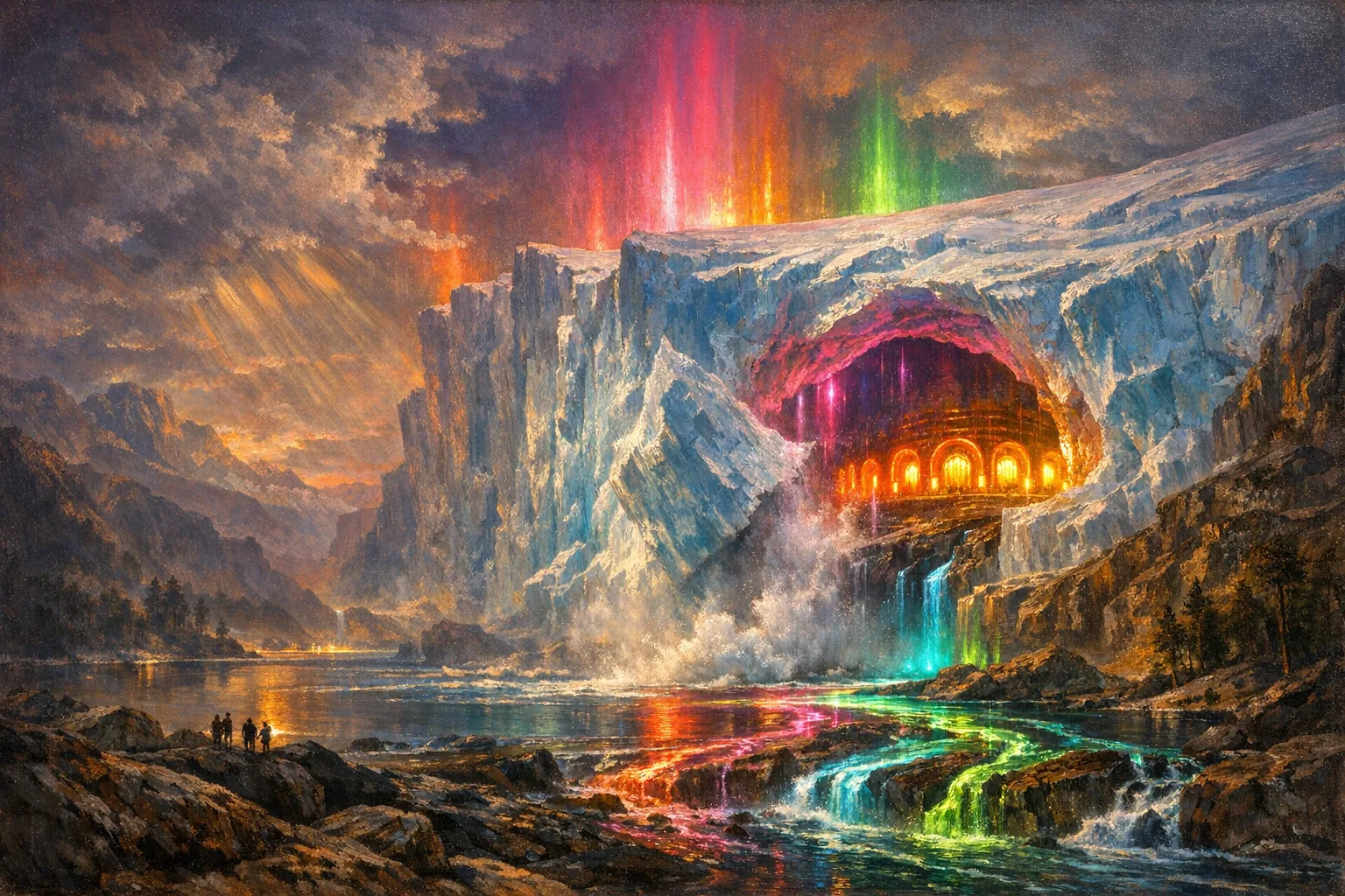 Glacier of Arcade Blue — Hudson River School sublime × synthetic neon light