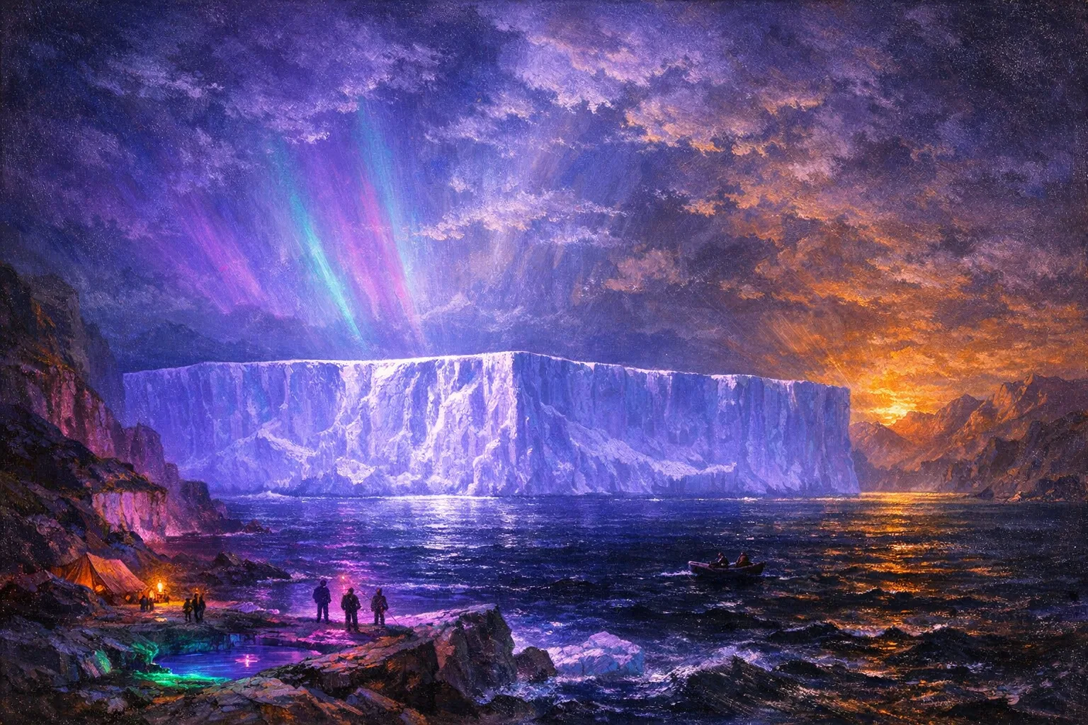 Iceberg Under Ultraviolet — Hudson River School sublime × synthetic neon light