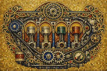 Engine Iconostasis — Byzantine mosaic icon × domestic machinery