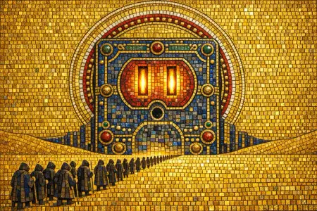 Pilgrimage to the Socket — Byzantine mosaic icon × domestic machinery