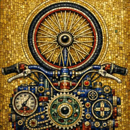 Saint Catherine of the Wheel — Byzantine mosaic icon × domestic machinery