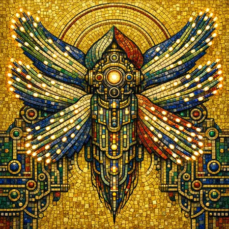 Seraph of the Fibre Trunk — Byzantine mosaic icon × domestic machinery