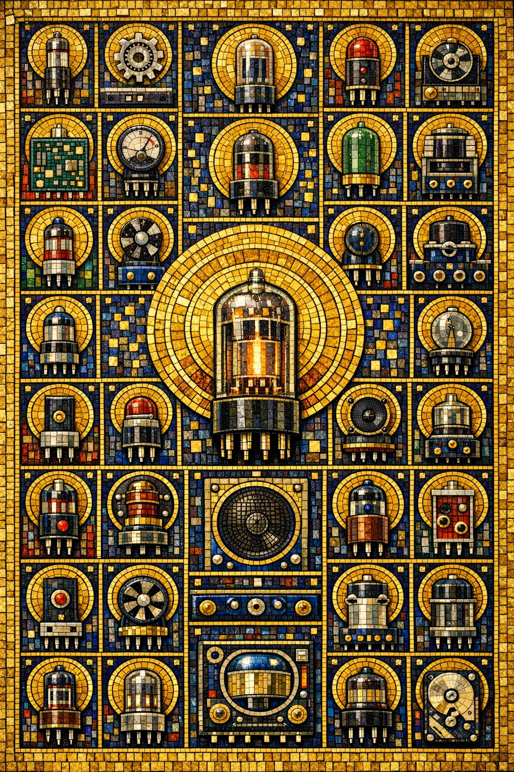 The Forty-Two Rack Saints — Byzantine mosaic icon × domestic machinery