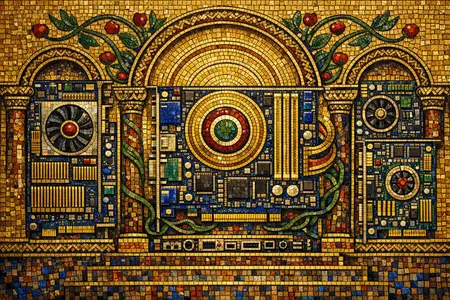The GPU Iconostasis — Byzantine mosaic icon × domestic machinery