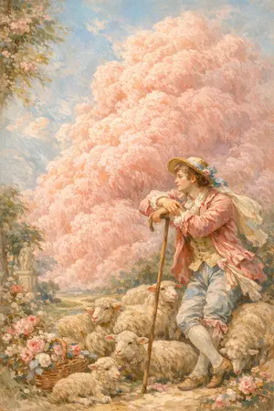 Shepherd of the Dust Storm — French Rococo pastel × serene catastrophe