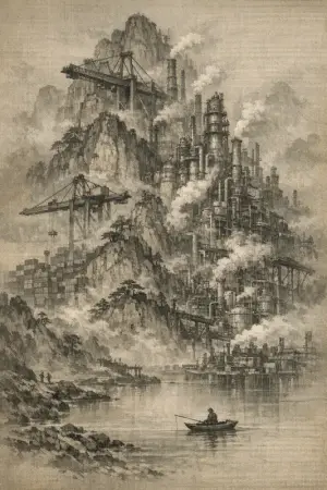 Early Spring Refinery — Song dynasty ink landscape × heavy industry