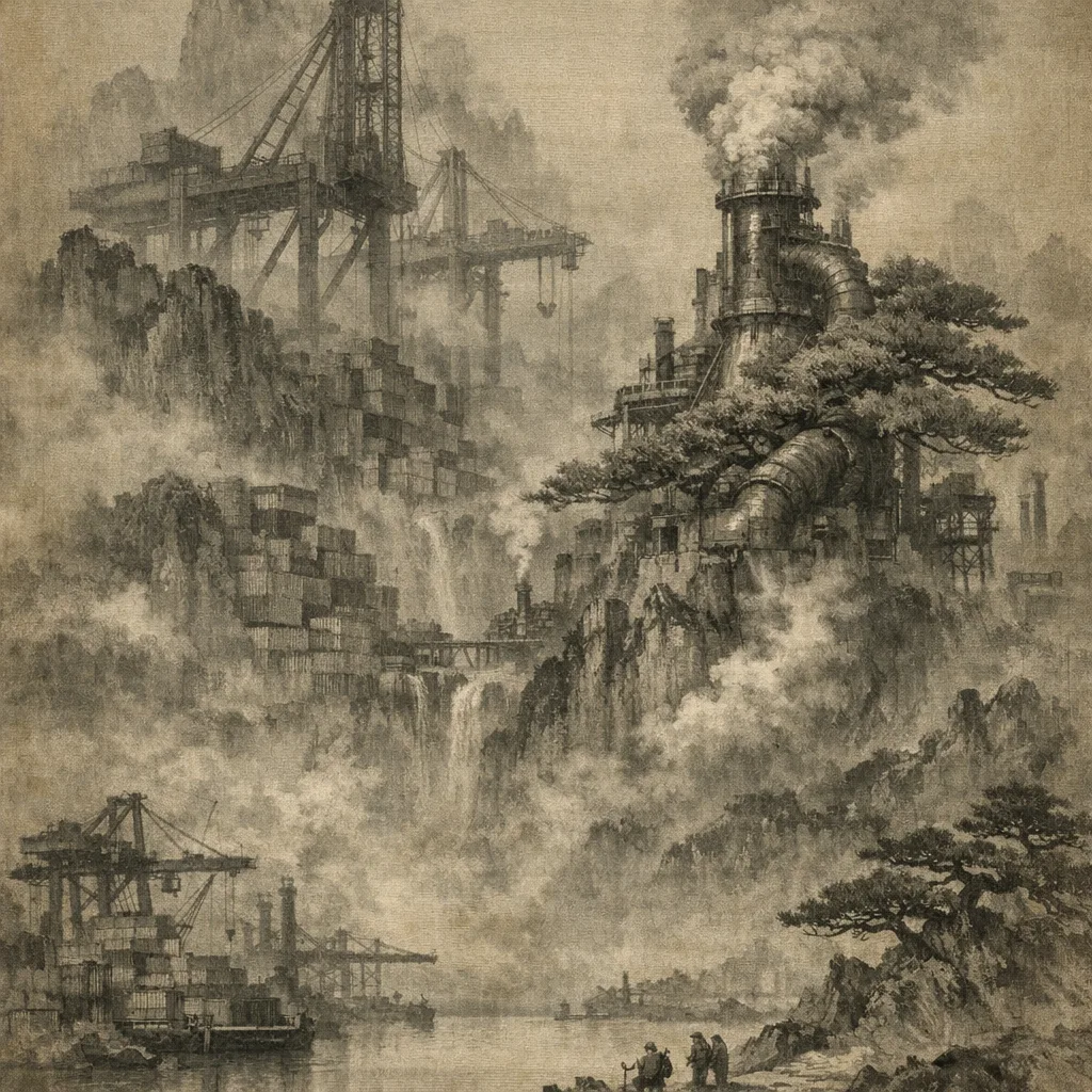 Furnace That Is Also a Pine — Song dynasty ink landscape × heavy industry