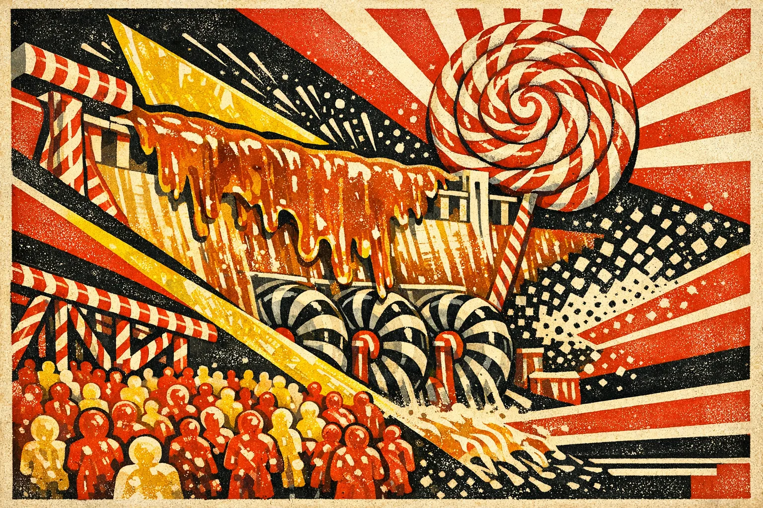 Dam of Toffee — Soviet constructivist poster × confectionery