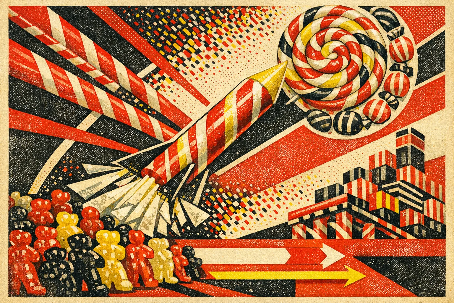 Rocket of Rock — Soviet constructivist poster × confectionery