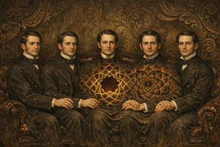 Brothers of One Pulse — Victorian salon portraiture × occult psychedelia