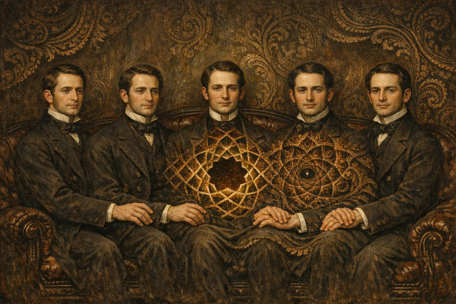 Brothers of One Pulse — Victorian salon portraiture × occult psychedelia