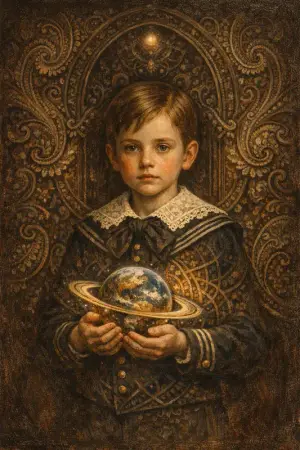 Child With Planet — Victorian salon portraiture × occult psychedelia