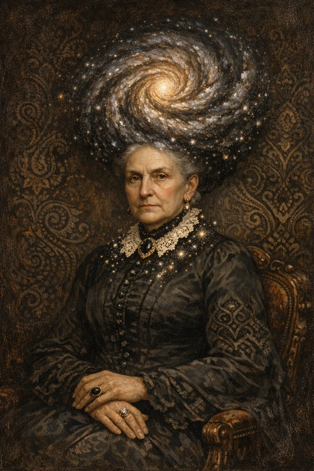 Grandmother Nebula — Victorian salon portraiture × occult psychedelia