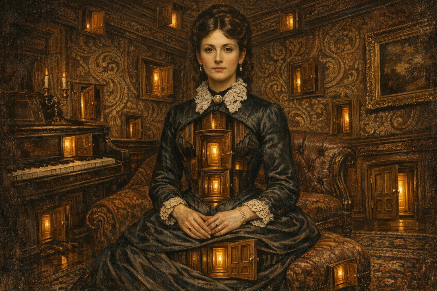 Parlour of Doors — Victorian salon portraiture × occult psychedelia