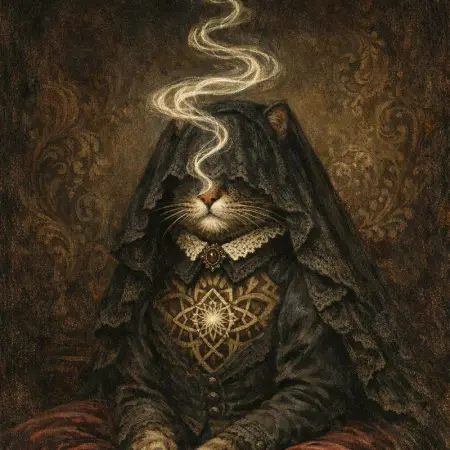 The Cat Medium — Victorian salon portraiture × occult psychedelia