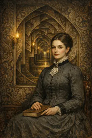 The Governess of Corridors — Victorian salon portraiture × occult psychedelia