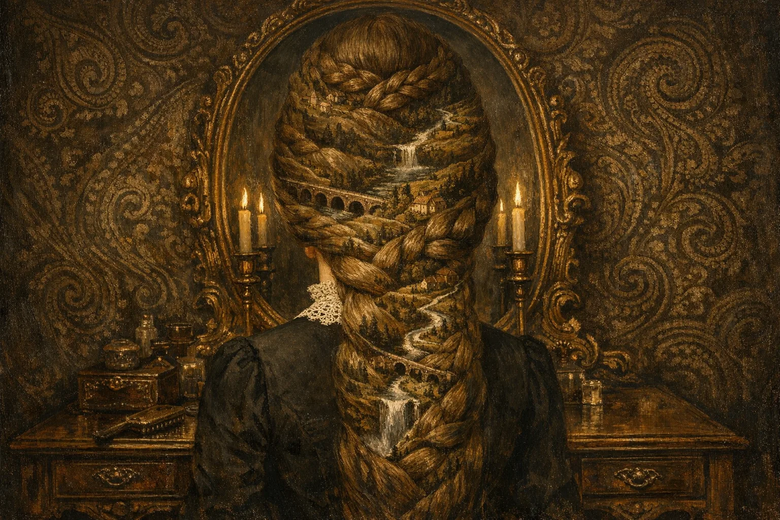 The Hair Tapestry — Victorian salon portraiture × occult psychedelia