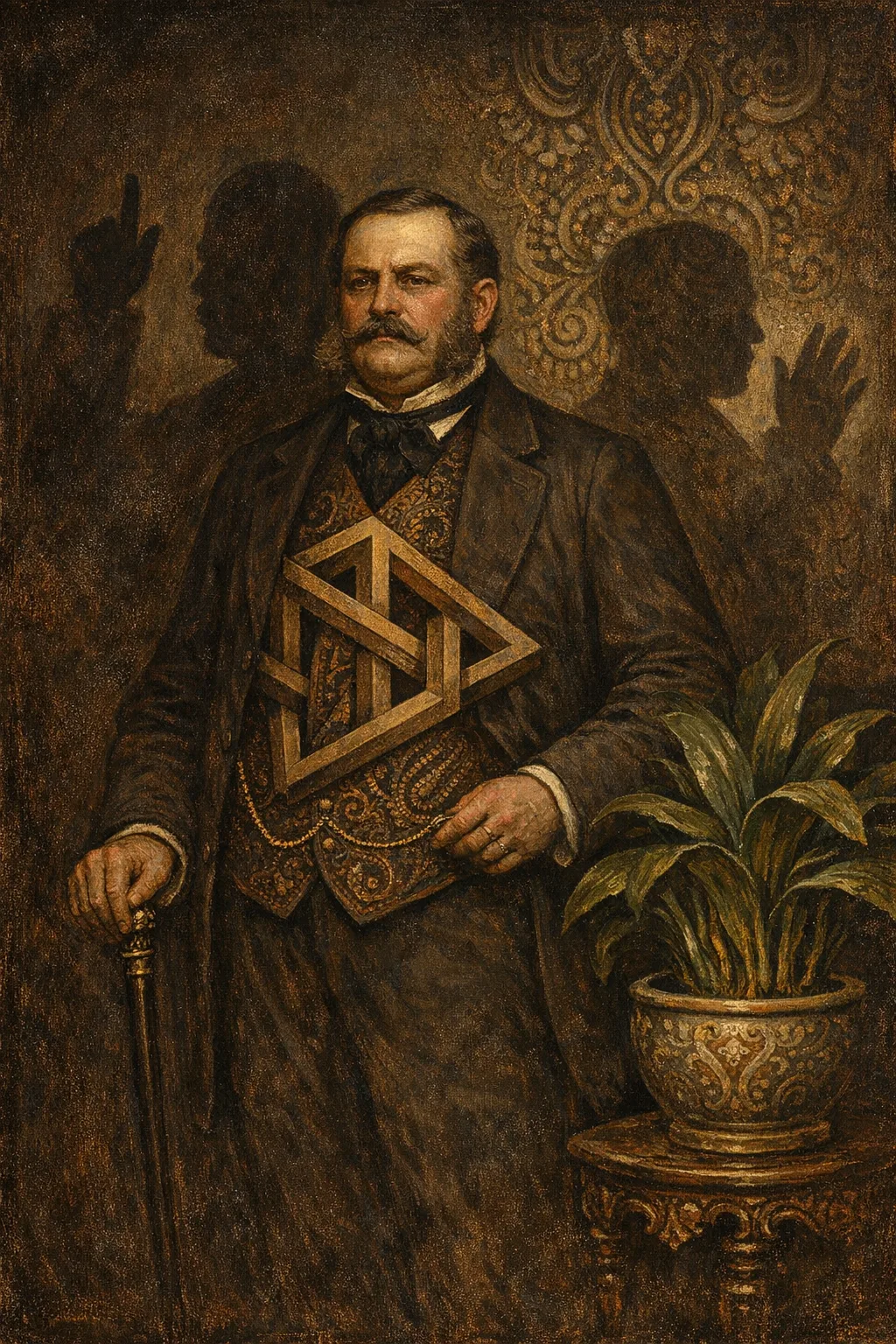 Uncle With Two Shadows — Victorian salon portraiture × occult psychedelia