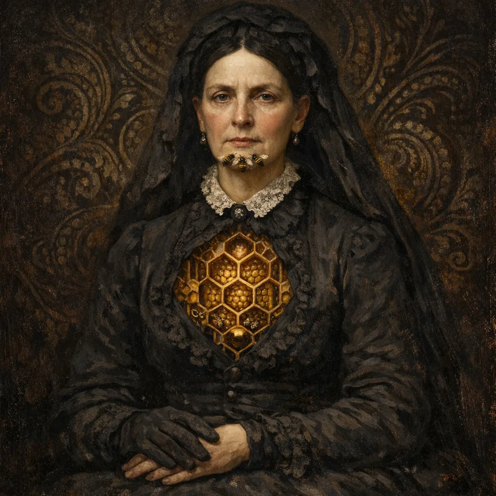 Widow and the Hive — Victorian salon portraiture × occult psychedelia