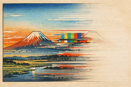 The Last Broadcast — Japanese ukiyo-e woodblock × broken CRT transmission