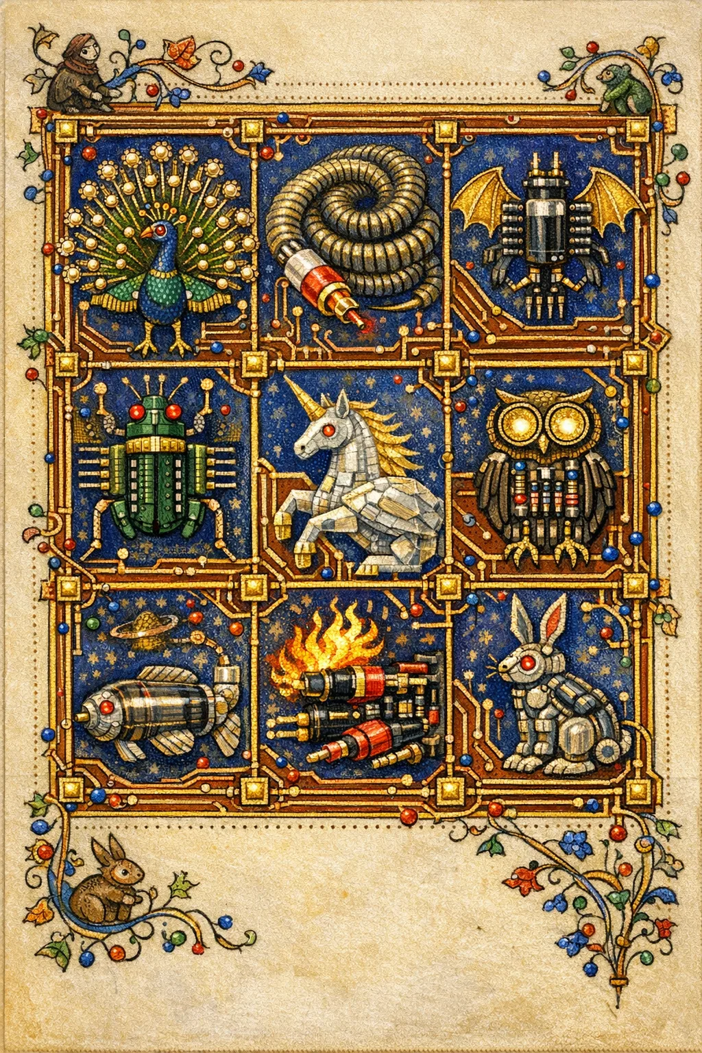 Bestiary of Ports — Medieval illuminated manuscript × printed circuit boards