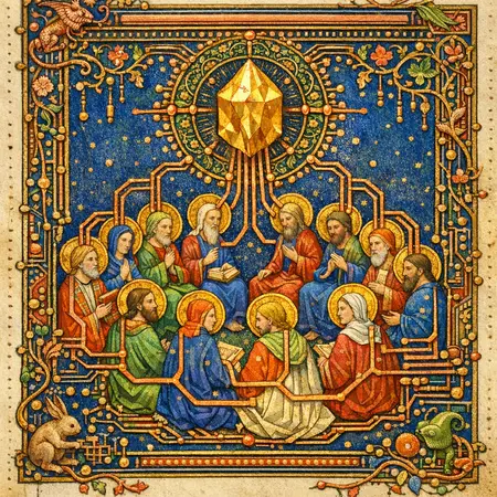 Pentecost of the Clock — Medieval illuminated manuscript × printed circuit boards