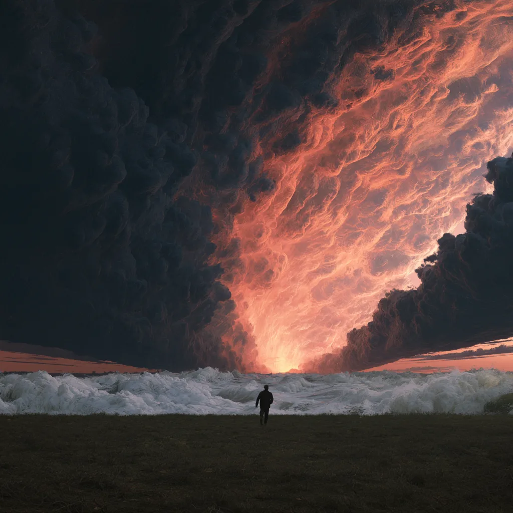 The Front — German Romantic sublime × disaster-film matte painting