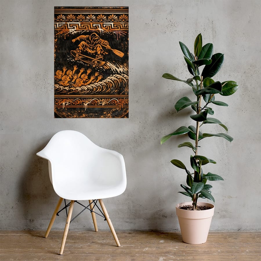 The Ferryman Ollie printed and photographed on a wall