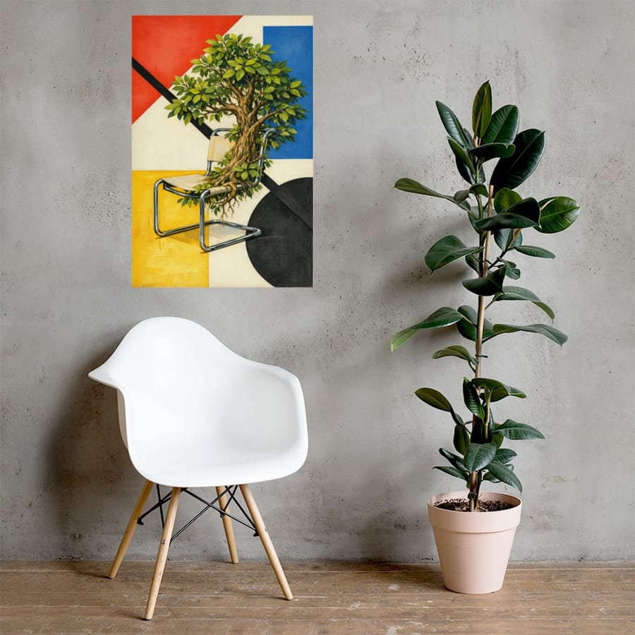 The Chair That Grew printed and photographed on a wall
