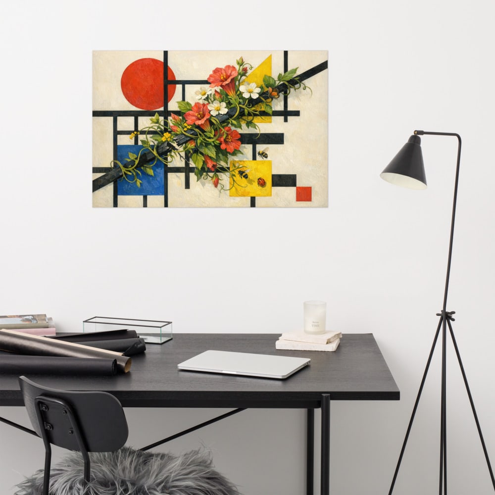 Grid and the Vine printed and photographed on a wall