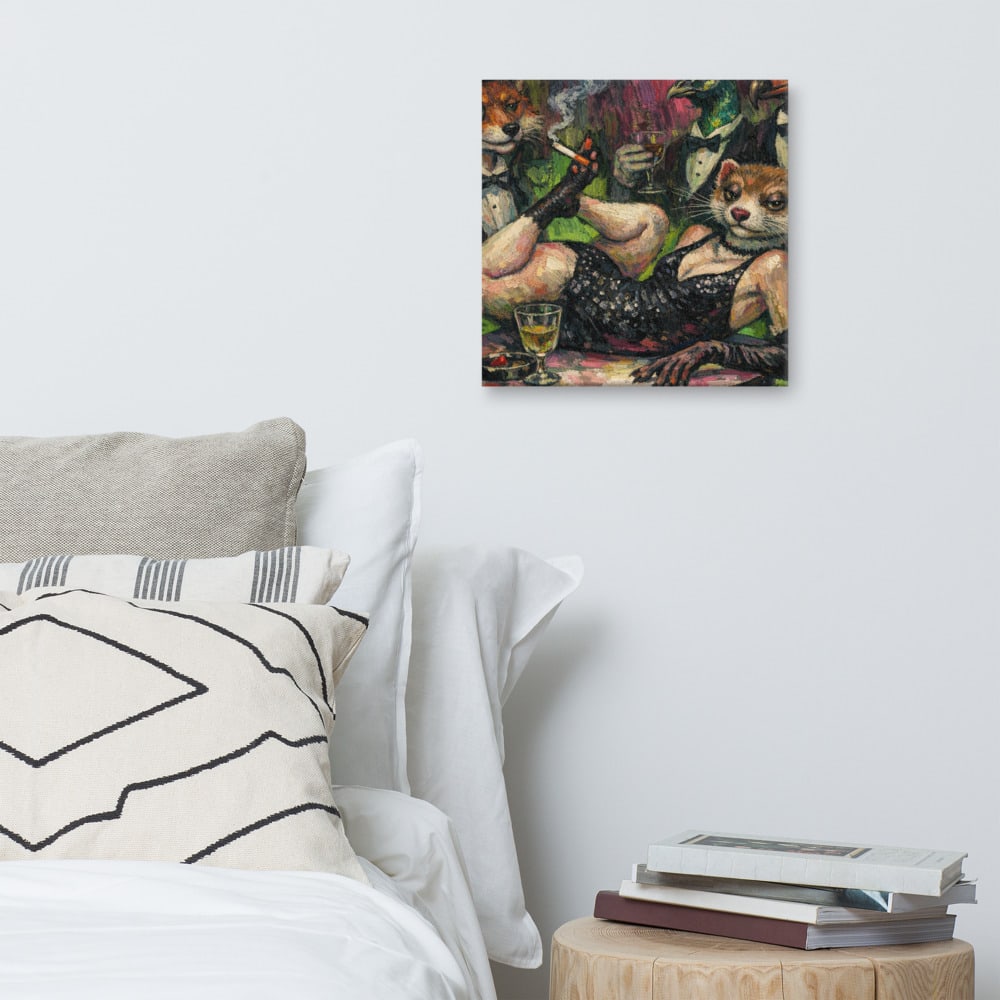 The Stoat Contortionist printed and photographed on a wall