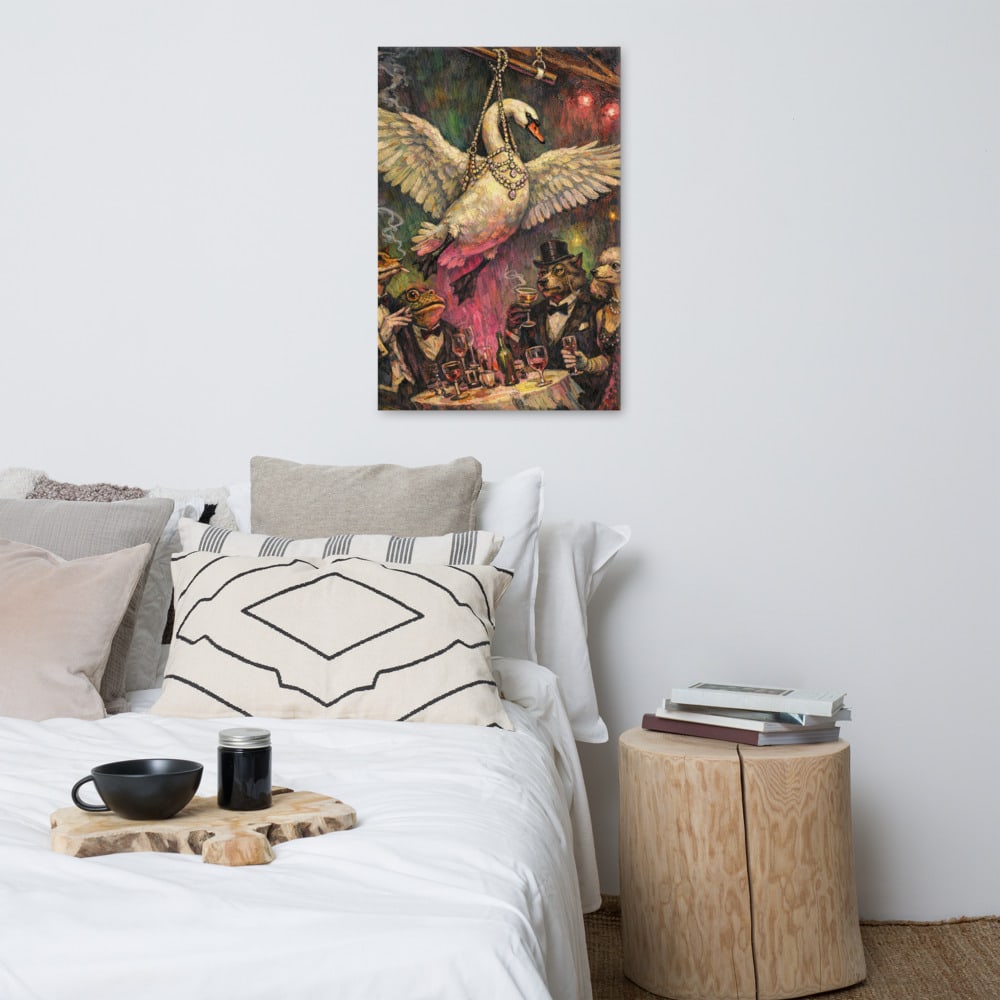 The Swan Trapeze printed and photographed on a wall