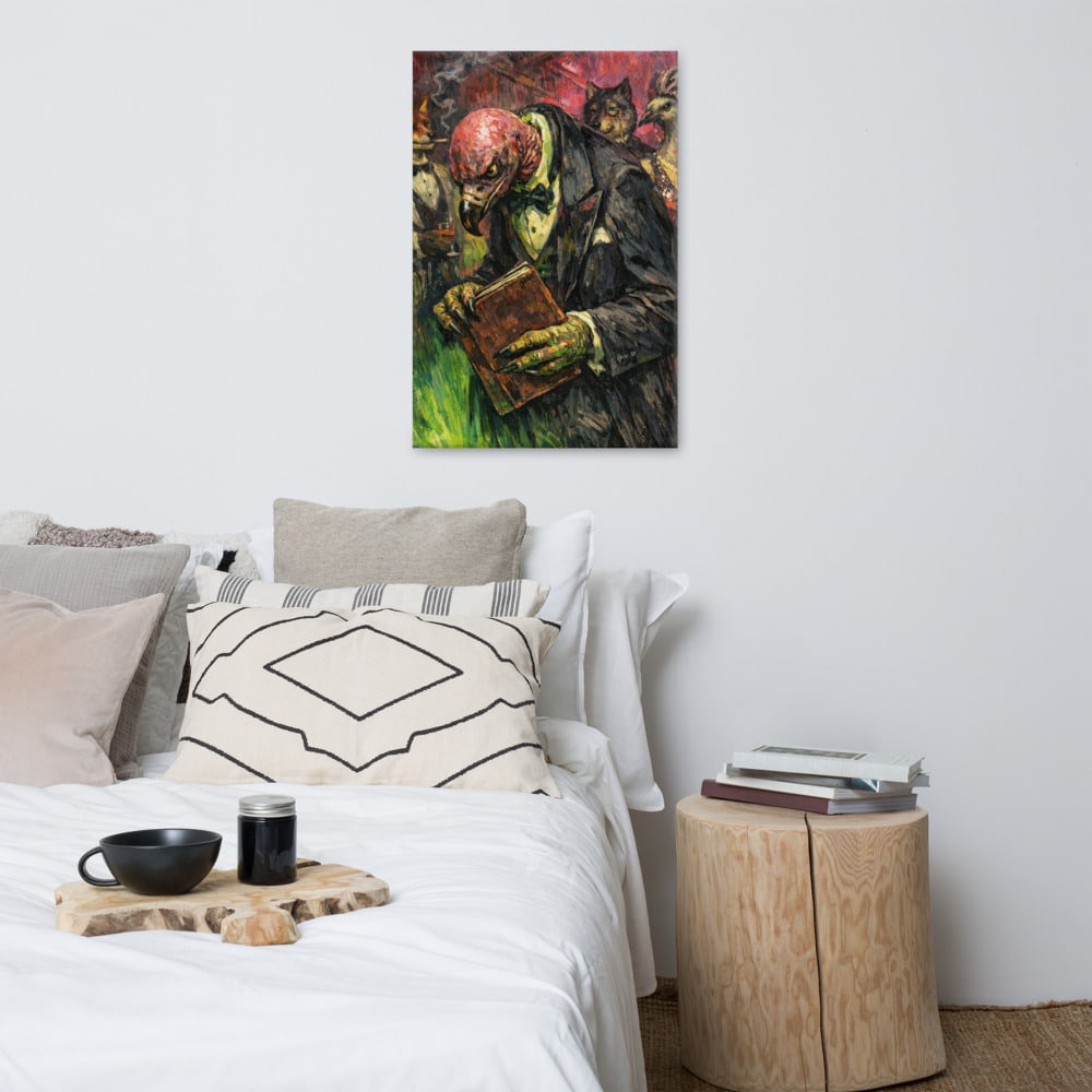 The Vulture Maître d' printed and photographed on a wall