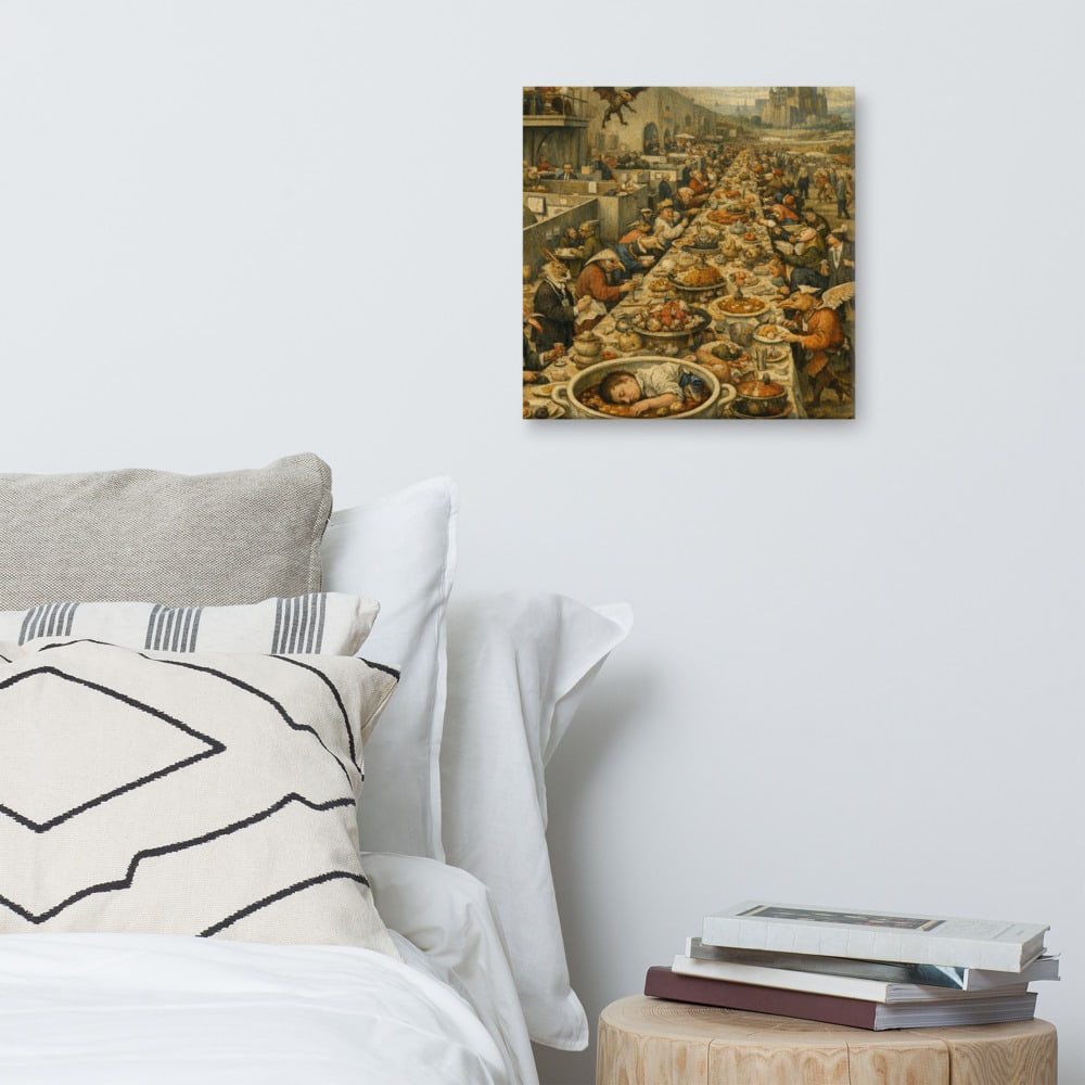 Gluttony of the Free Lunch printed and photographed on a wall