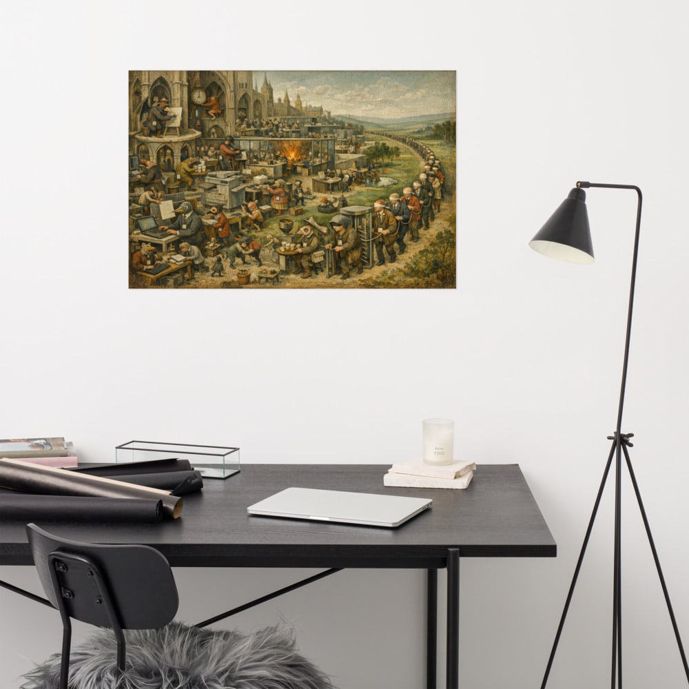 The Lanyard Procession printed and photographed on a wall